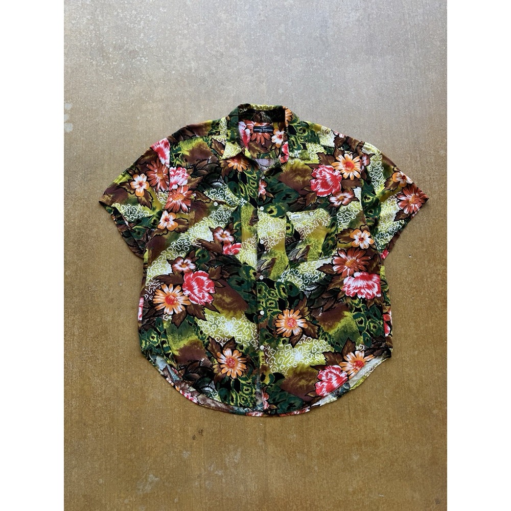 VTG 90s Guess Georges Marciano Floral Rayon Hawaiian Button Up Shirt L 59330M28